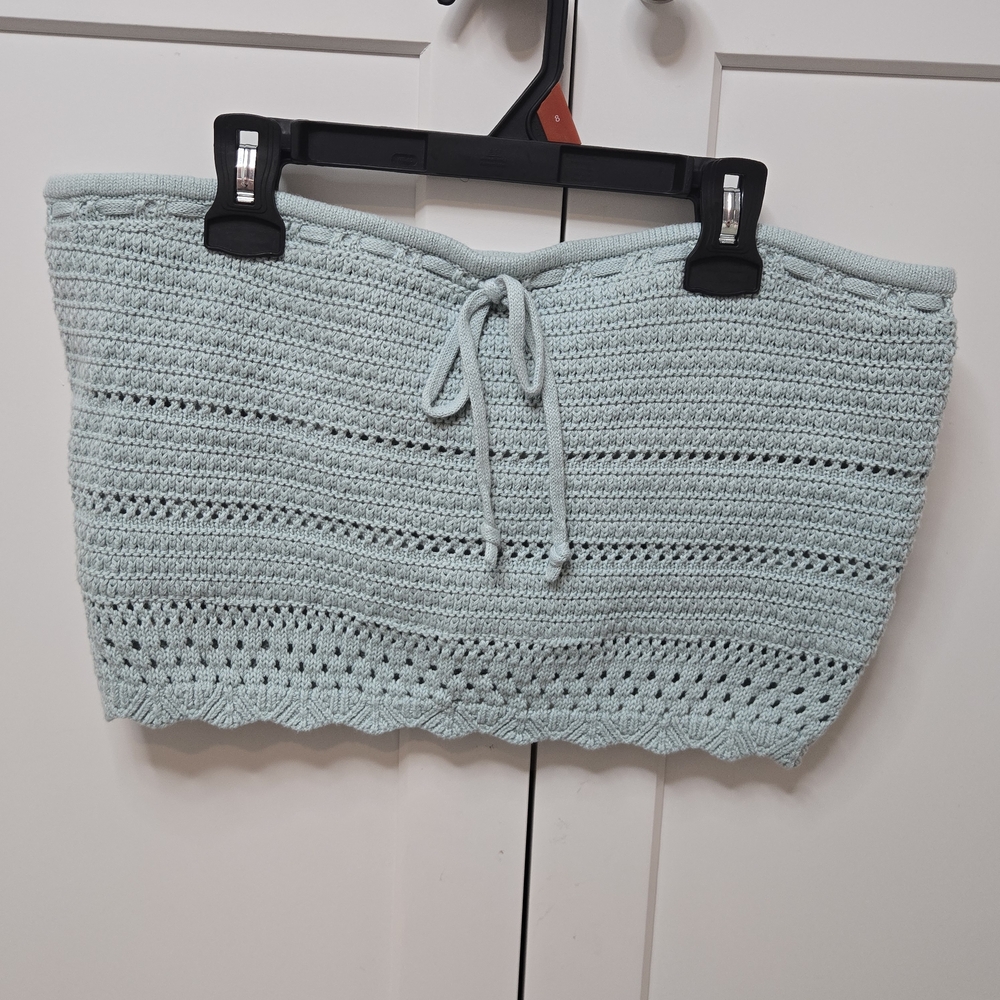 Hollister Crochet Knit Crop Top XL Sage Green Boho Tie Front Boho Kentucky derby
